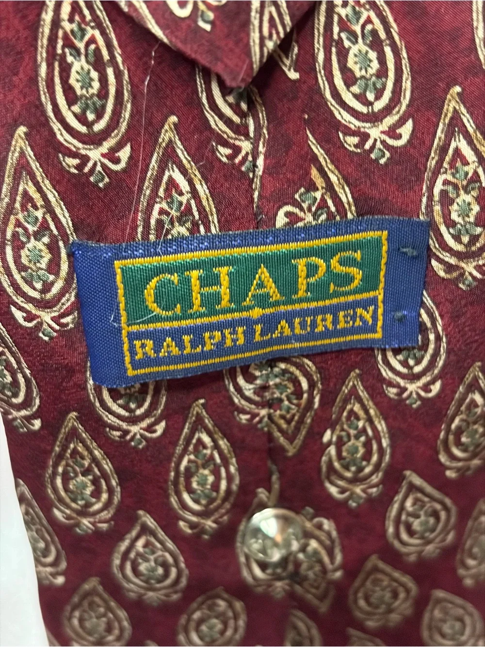Chaps Burgundy Paisley Brooch Necklace Tie  with Pearl Accents